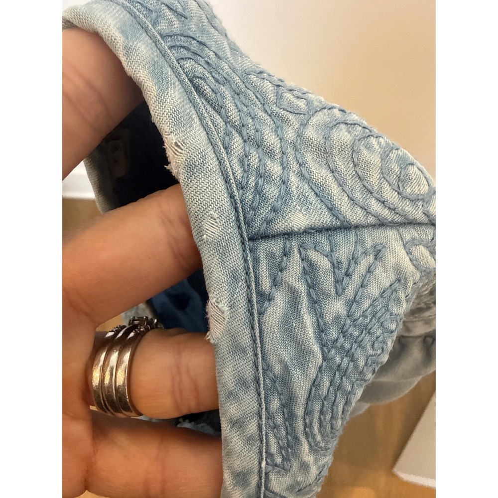 Anthropologie Holding Horses Chambray Embroidered Drawstring Mini Dress Blue M - Picture 8 of 8